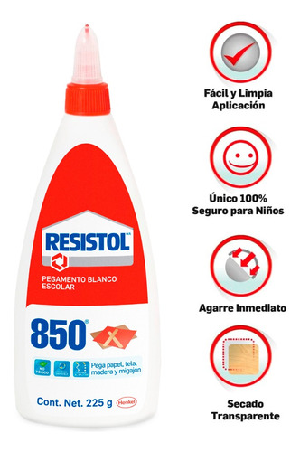 Pegamento Resistol 850 Escolar 225 G Blanco