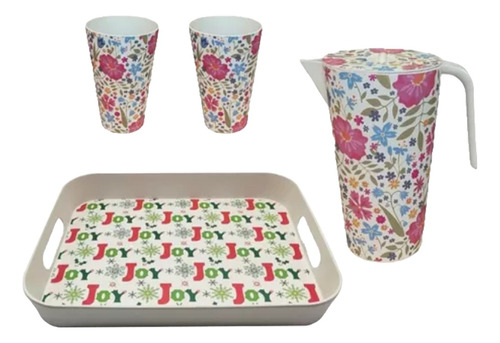 Set Jarra Decorada 1.7 Lt Bandeja 2 Vasos  400ml Agua Jugo