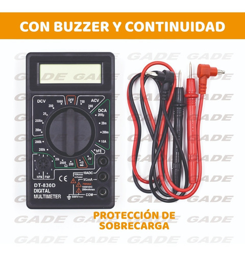 Imagen 5 de 9 de Tester Multimetro Digital Con Buzzer Dt830d
