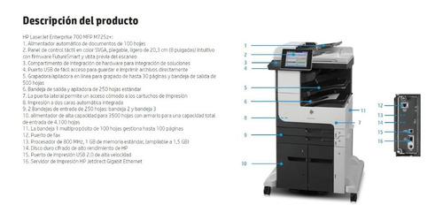 Multifuncional Hp M725 A3/duplex/40ppm Semi-nueva Ok