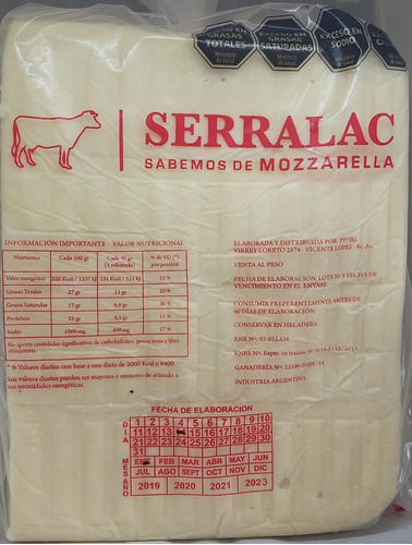 Mozzarella  Serralac Queso X 10 Kg