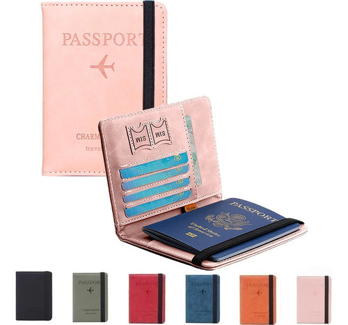 Porta Pasaporte Documentos Funda Protectora Viaje Con Rfid Color Rosa