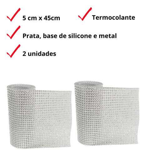 Manta De Strass Termocolante Prata Kit 2un 5x45cd