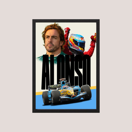 Cuadro F1 Fernando Alonso 09 - Tamaño A3 30x40 Cm Blanco Negro