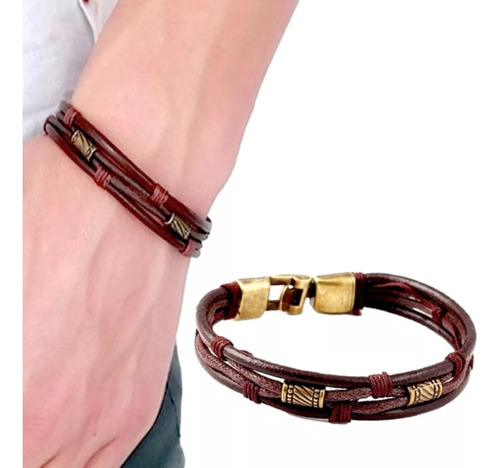 Pulseira Masculina De Couro Tribal Fashion Country Trançado