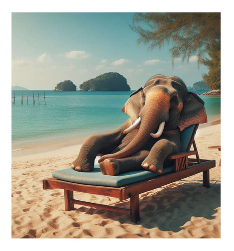 Vinilo 60x60cm Elefante Playa Reposera Descanso Relax