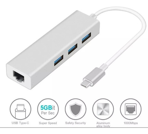 Imagen 2 de 10 de Hub Usb C 3.1 X Puertos Usb 3.0 + Red Aluminio Premium