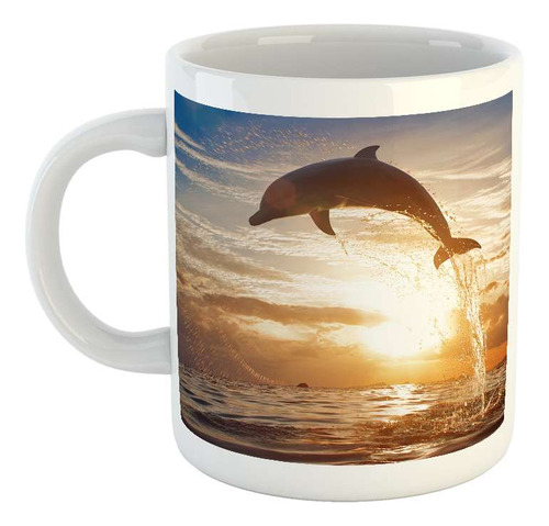 Taza Ceramica Delfines Delfin Saltando Mar Soleado
