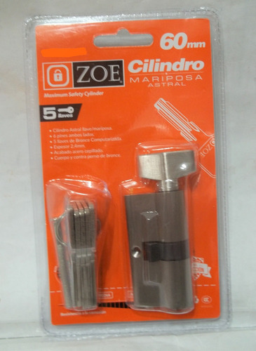 Cilindro Seguridad Pomo 60 Mm C/llave 