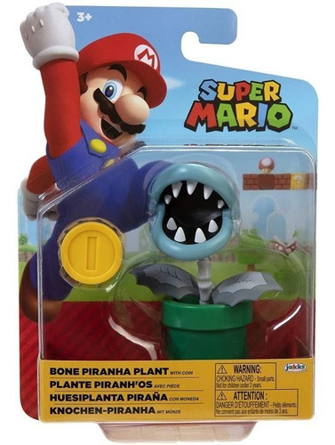 Super Mario Figura De Bone Piranha Plant (with Coin)