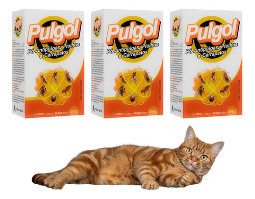 Kit Com 3 Antipulga Barata Piolho Pulgol Em Pó 100g Talco