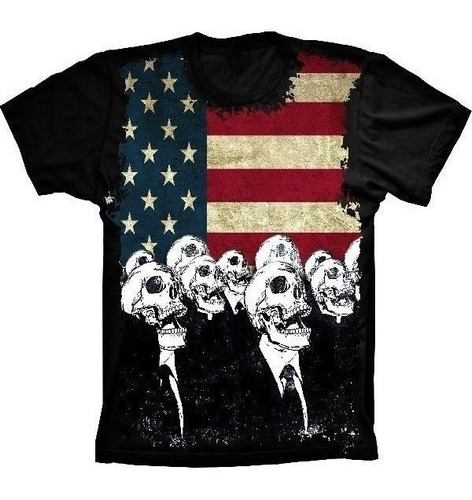 Camiseta Estilosa 3d Fullprint - Bandeira Dos Eua Skull 