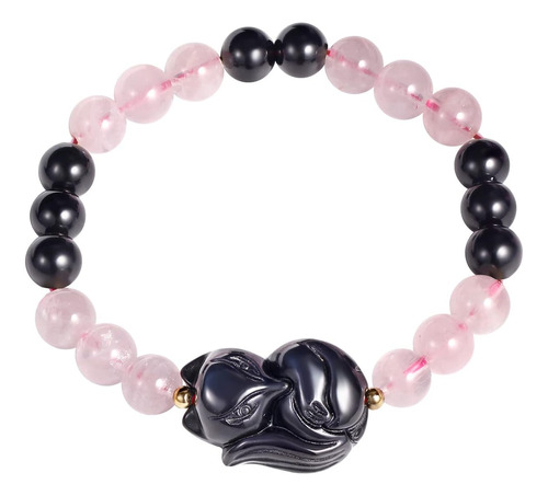 Xhuuu Cuarzo Rosa Con Pulseras De Zorro De Obsidiana Negra P