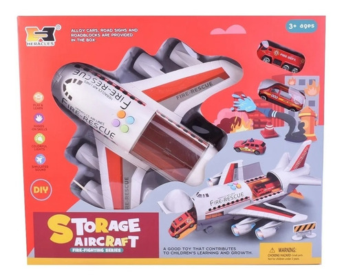 Avión De Bomberos C/porta Autos De Rescate - Luz Y Sonidos
