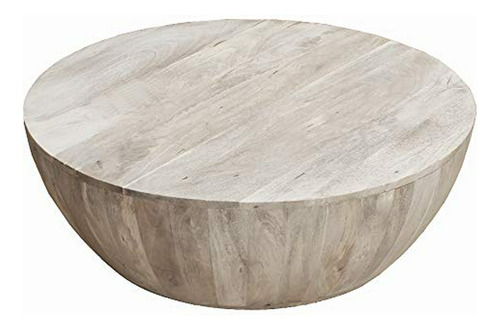 Mesa De Café Redonda De Madera De Mango Blanco, 30 Cm.