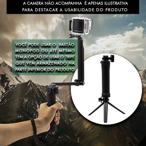 Bastão Monopod Retrátil Gopro Hero 5 4 3 3+ Tripe 3 Way