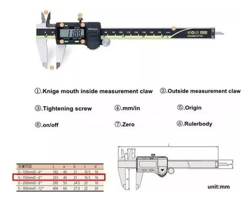 Calibrador Digital Marca Mitutoyo 12 Pulg/300mm.