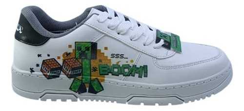 Tenis Niño Minecraft Explosion Creeper Mi3070 Blanco 22-25