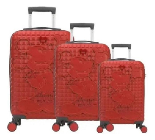 Kit Com 3 Malas Para Viagem Mickey - Pk Vermelha - Abs