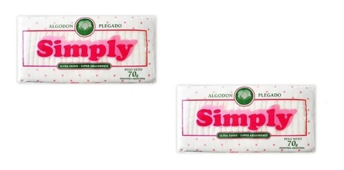 Pack X2u Algodon Plegado Suave & Absorbente Simply Baby 70g