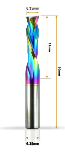 Fresa Router Cnc 2f Compresion 1/4 X22 Mm Con Recubrimiento