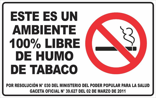 Aviso 100% Libre De Humo 50 X 80