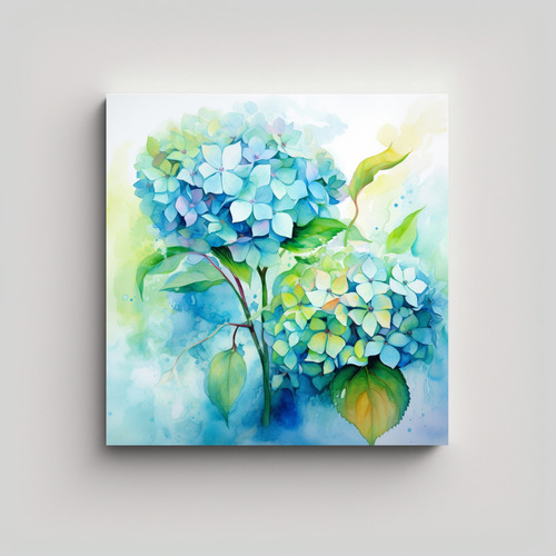 50x50cm Pintura Abstracta Hydrangeas Verde Y Turquesa Flores