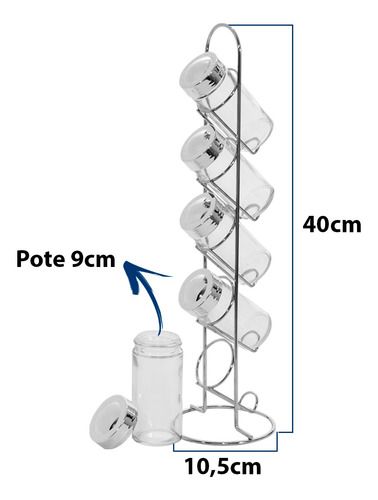 Imagem 5 de 6 de Porta Temperos 5 Potes De Vidro E Tampa Metal 123 Util
