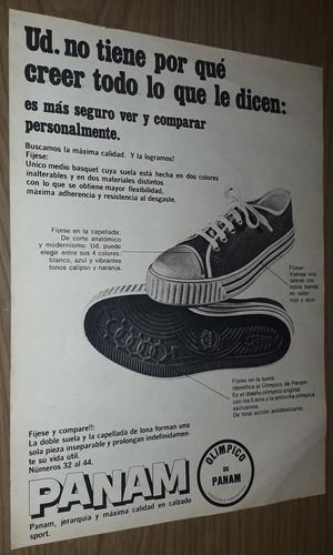 P23 Clipping Publicidad Zapatillas Panam Año 1968 (Usado)