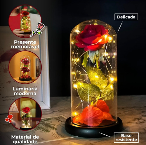Presente Enfeite Luminária Cúpula Rosa Led Bela E A Fera
