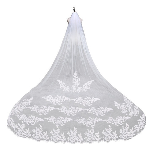 Embroidered Lace Bridal Veil With Comb 3m Long