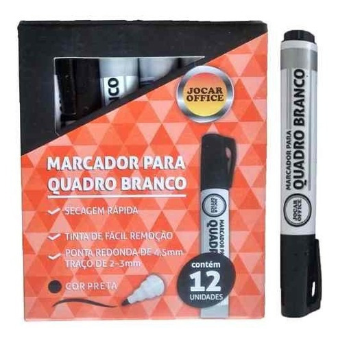 Marcador Caneta P/ Quadro Branco Preto Cx C/ 12 Jocar Office