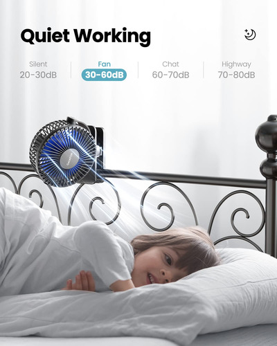 Ventilador Portátil Recargable Usb Con Clip Y 3 Velocidades Negro Y Azul