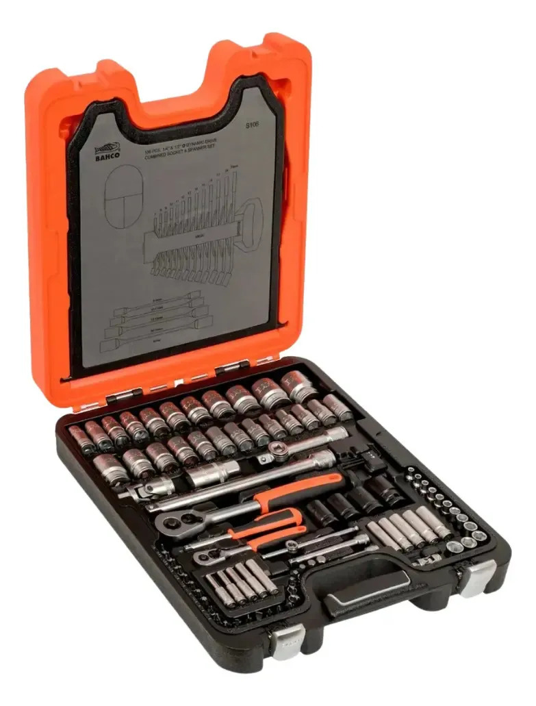 Juego De Dados 1/4-1/2 Llaves Combinadas 106 Pzs Bahco S106 Naranjo