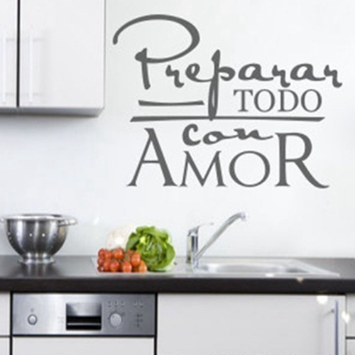 Vinilo Decorativo Pared Cocina Preparar Todo Con Amor