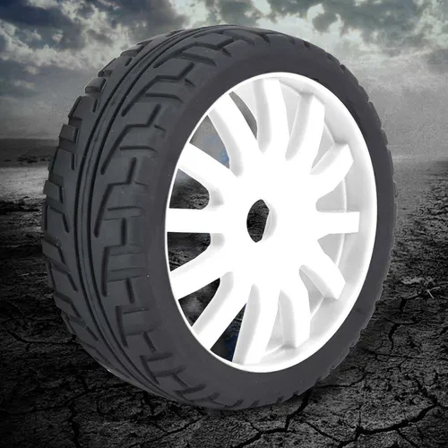 Juego De 4 Llantas De Goma Con Aros Metálicos De 1,9 Pulgadas Para Coches RC 1/10 Como TRX4, SCX10, D90, 4103, 90046, FR4 O FMS NT4 – Repuesto Blanco