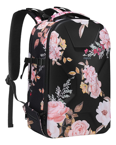 Mochila Impermeable Negra Flores Dura Para Camara Dslr