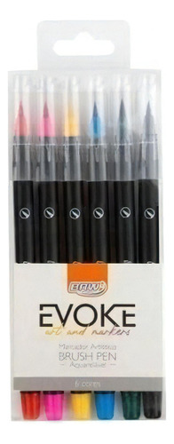 Marcador Brw Evoke Brush Pen Aquarelável 6 Cores