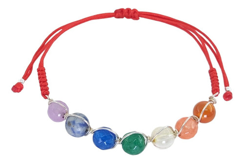 Pulsera 7 Chakras Hilo Rojo Y Alambre De Plata