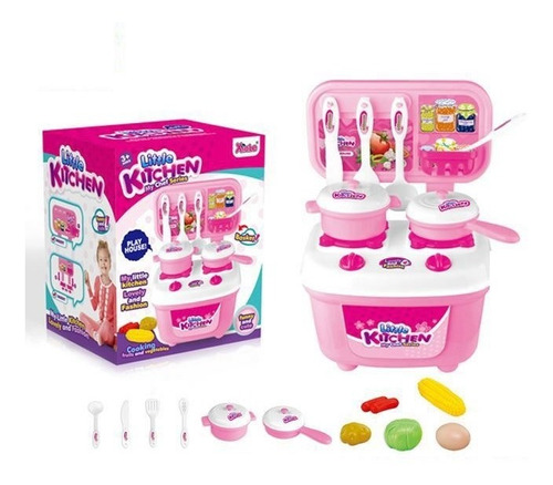 Cocinita Cocina Infantil Juguete Con 12 Accesorios Comida Color Rosa