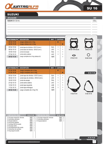 Junta Juego Completo Suzuki En 125 / Hu 125 C/oring Alfa