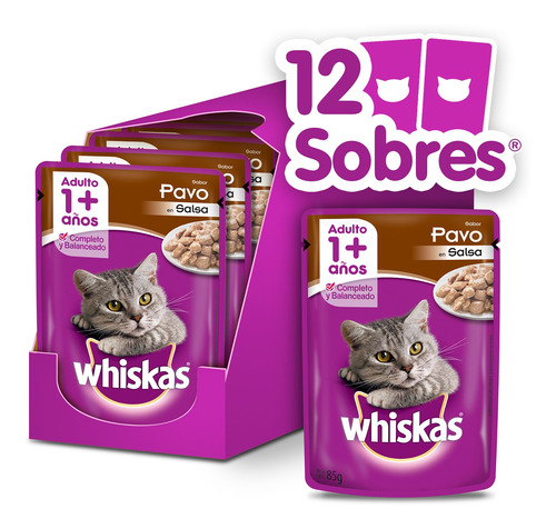 Whiskas Alimento Húmedo En Sobre Gato Pavo Salsa 12 Un
