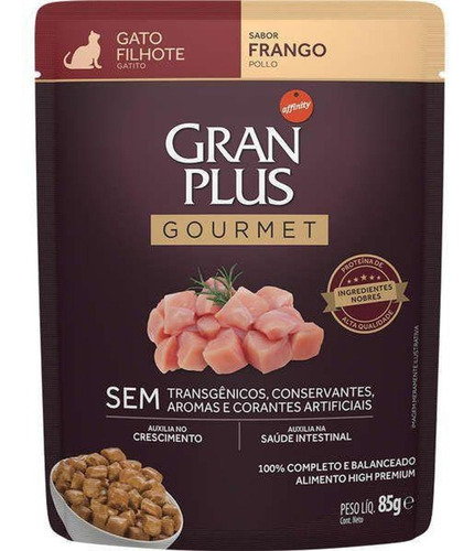 Ração Úmida Gatos Filhotes Gourmet Frango Sachê 85g Granplus