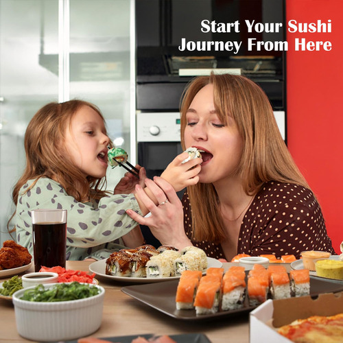 Kit Sushi Bambú Makisu Con 2 Alfombrillas 5 Palillos Mmg
