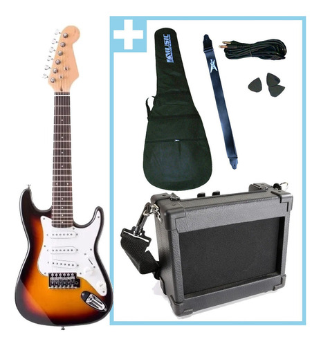 Combo Guitarra Electrica Junior + Amplificador Y Accesorios Color Esfumado