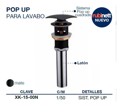 Imagen 4 de 6 de Cespol Para Lavabo De Push Desague Contra Negro Mate De Lujo