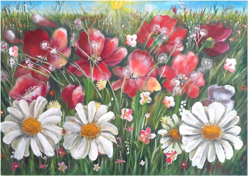 Pintura De Óleo De Flores De Campo Decorativa 70x50