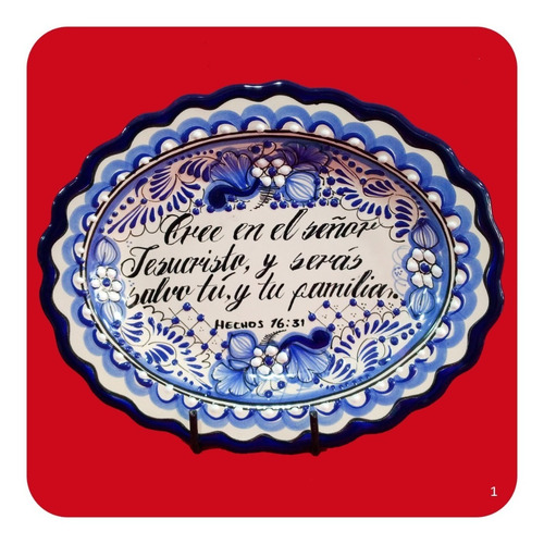 Imagen 2 de 3 de Platón Placa Talavera Poblana Versículo Bíblico Hechos 16:31