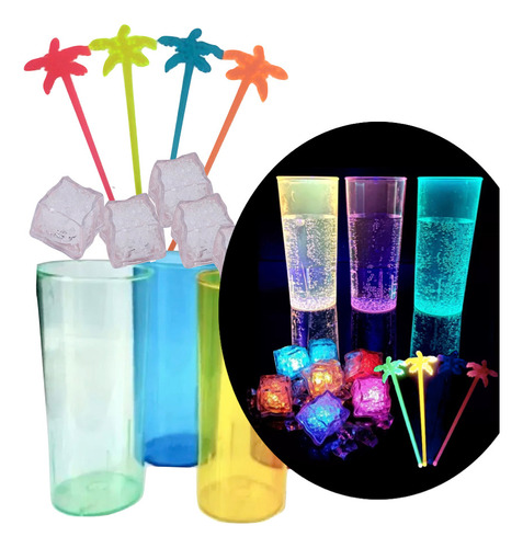 Combo Bar Luminoso 12 Personas Vasos Sorbetes Hielos Led