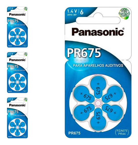 24 Pilhas Auditivas Ar Pr-675 Panasonic 4 Cart C/6 Unidades